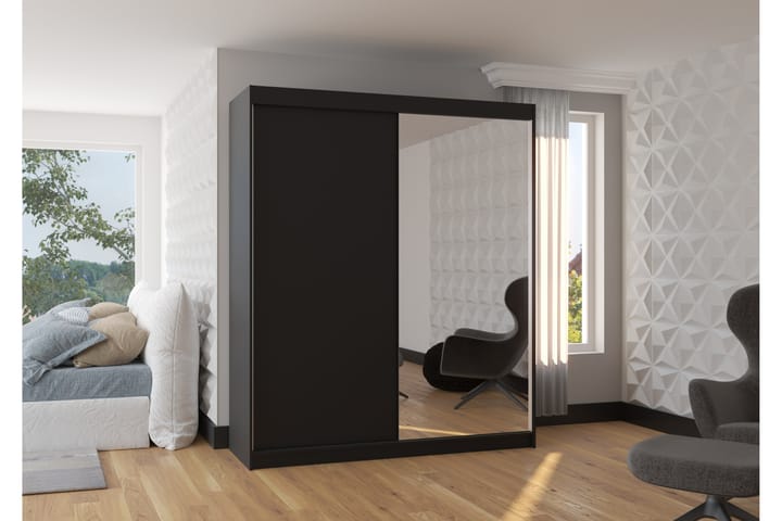 Garderobe med Speil Vikari 180x215 cm - Svart - Oppbevaring - Garderober & garderobesystem