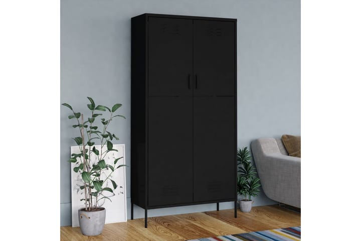 Garderobe svart 90x50x180 cm stål - Svart - Oppbevaring - Garderober & garderobesystem