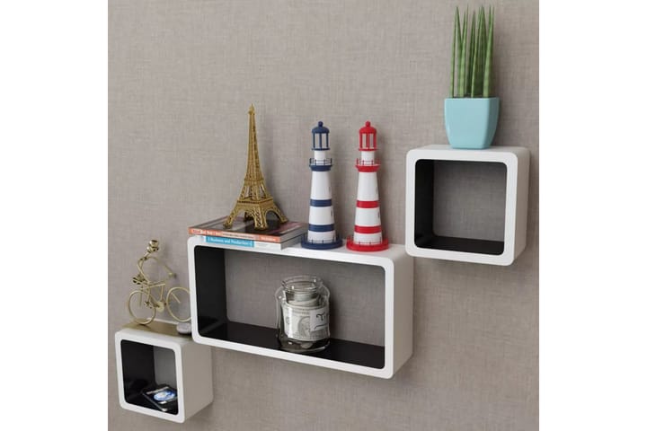 3 White-black MDF Floating Wall Display Shelf Cubes Book/DVD