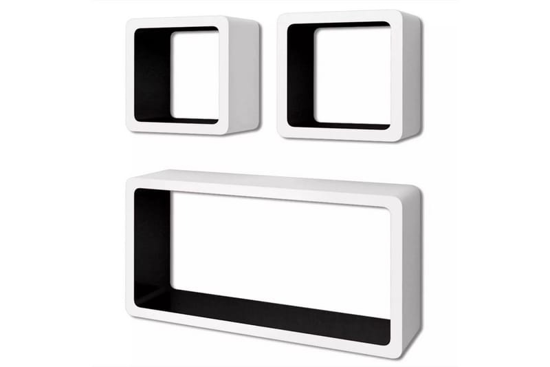 3 White-black MDF Floating Wall Display Shelf Cubes Book/DVD - Hvit - Oppbevaring - Hylle - Bokhylle