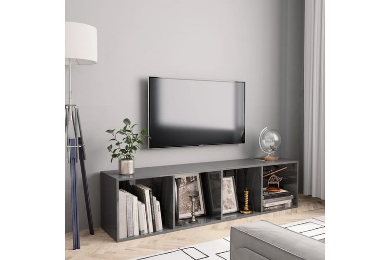 Bokhylle/TV-benk høyglans grå 143x30x36 cm - Grå - Oppbevaring - Hylle - Bokhylle