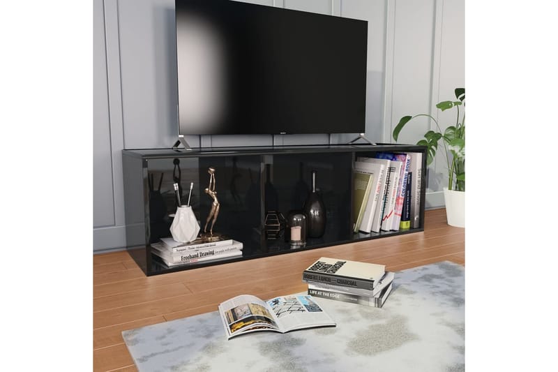 Bokhylle/TV-benk svart høyglans 36x30x114 cm sponplate - Svart - Oppbevaring - Hylle - Bokhylle