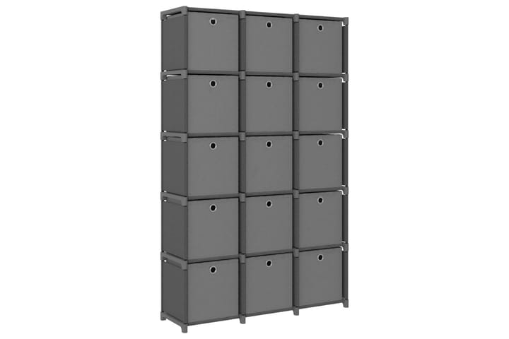 Displayhylle med 15 kuber og bokser grå 103x30x175,5cm stoff - Grå - Oppbevaring - Hylle - Hyllesystem
