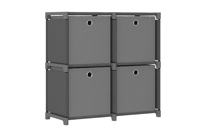 Displayhylle med 4 kuber og bokser grå 69x30x72,5 cm stoff - Grå - Oppbevaring - Hylle - Hyllesystem