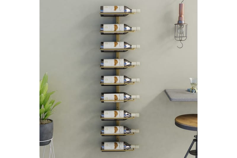 Veggmontert vinstativ for 9 flasker gull jern - Gull - Oppbevaring - Hylle - Oppbevaringshylle - Vinstativ & vinhylle