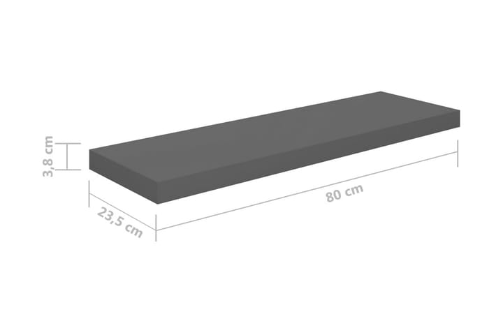 Flytende vegghylle høyglans grå 80x23,5x3,8 cm MDF - Oppbevaring - Hylle - Vegghylle