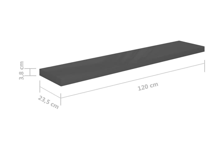 Flytende vegghyller 2 stk høyglans grå 120x23,5x3,8 cm MDF - Oppbevaring - Hylle - Vegghylle