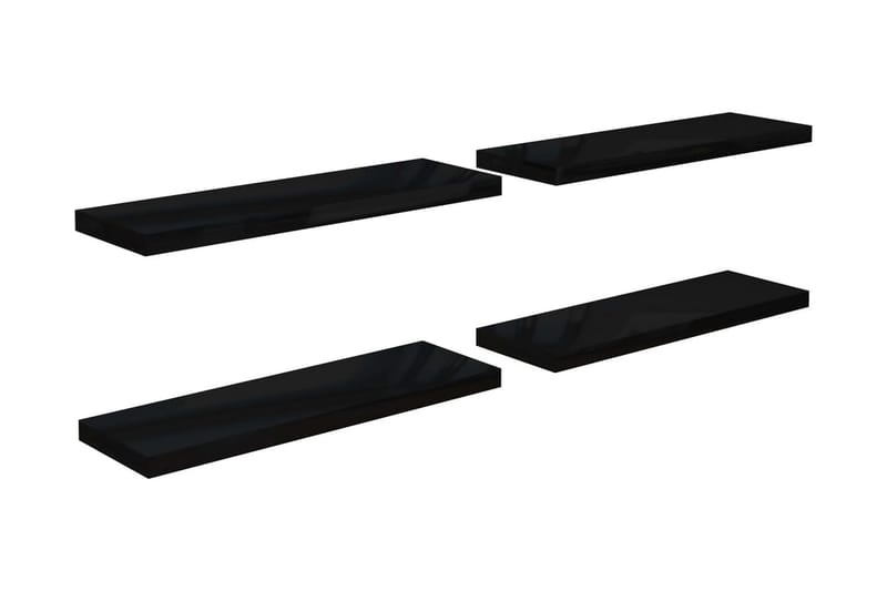 Flytende vegghyller 4 stk høyglans svart 80x23,5x3,8 cm MDF - Oppbevaring - Hylle - Vegghylle