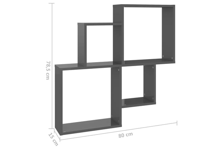 Kubeformet vegghylle høyglans grå 80x15x78,5 cm sponplate - Grå - Oppbevaring - Hylle - Vegghylle