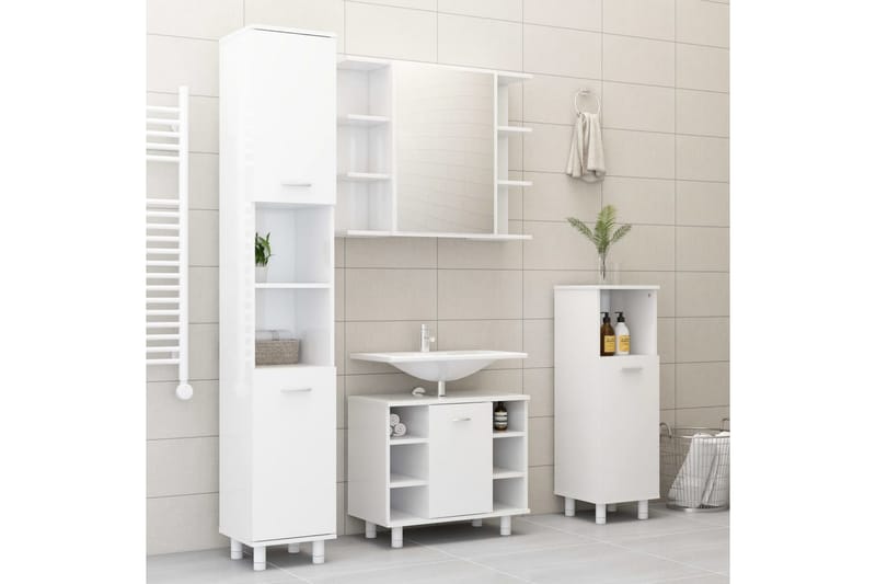 Baderomsmøbler 3 deler høyglans hvit sponplate - Oppbevaring - Oppbevaring til baderom - Komplette møbelpakker