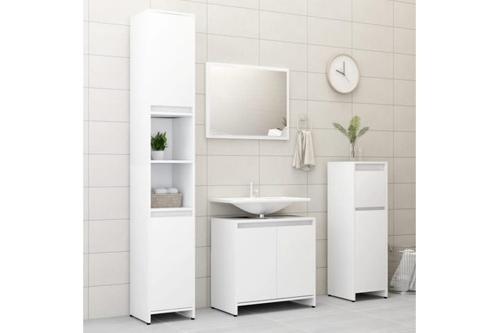 Baderomsmøbler 3 deler hvit sponplate - Oppbevaring - Oppbevaring til baderom - Komplette møbelpakker