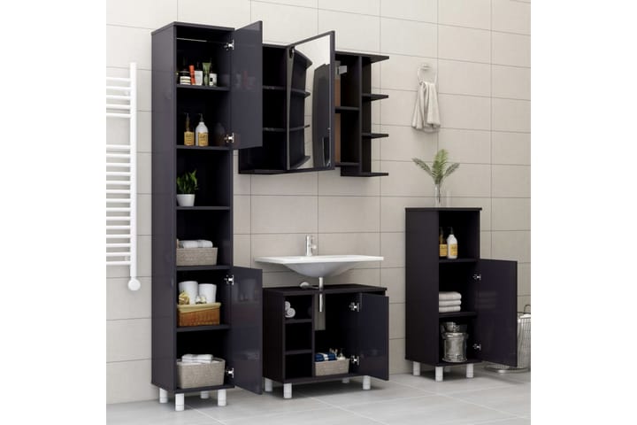 Baderomsmøbler 4 deler høyglans grå sponplate - Oppbevaring - Oppbevaring til baderom - Komplette møbelpakker