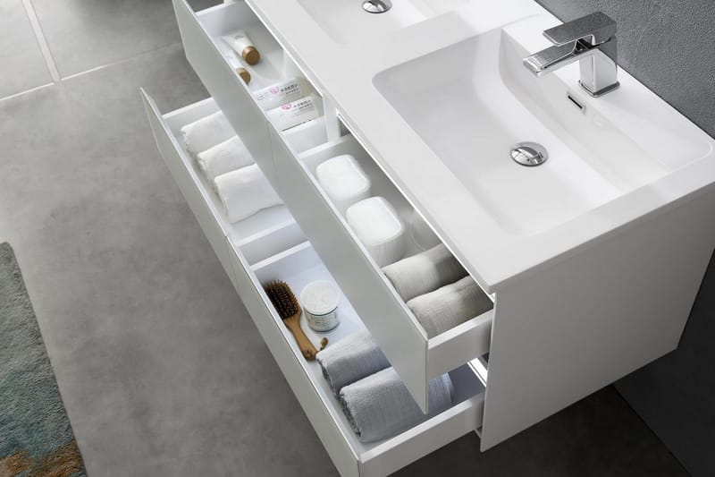 Cabinet with LED and Basin - Karin - 120cm - Double - Hvit - Oppbevaring - Oppbevaring til baderom - Komplette møbelpakker