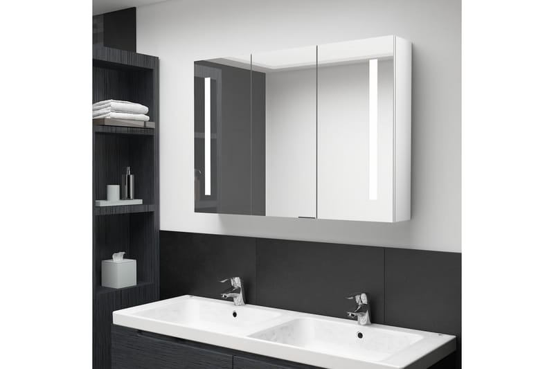 LED-speilskap til bad 89x14x62 cm skinnende hvit - Oppbevaring - Oppbevaring til baderom - Speilskap