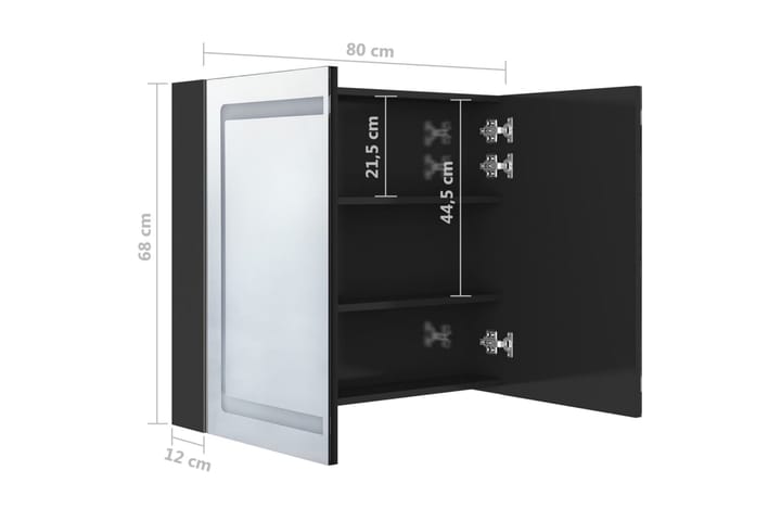 LED-speilskap til bad blank svart 80x12x68 cm - Svart - Oppbevaring - Oppbevaring til baderom - Speilskap