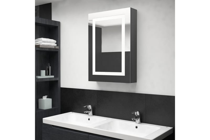 LED-speilskap til bad grå 50x13x70 cm - Grå - Oppbevaring - Oppbevaring til baderom - Speilskap