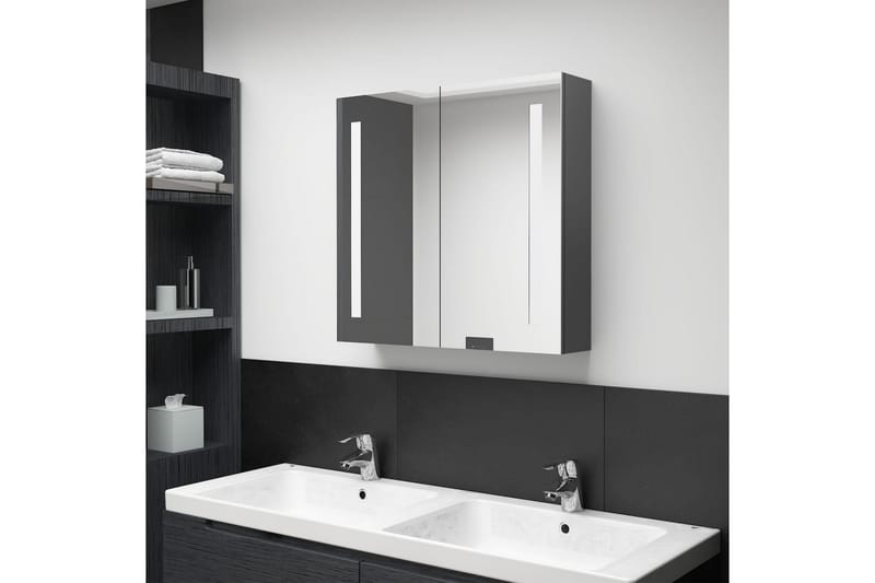 LED-speilskap til bad grå 62x14x60 cm - Grå - Oppbevaring - Oppbevaring til baderom - Speilskap
