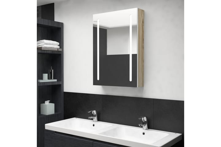LED-speilskap til bad hvit og eik 50x13x70 cm - Oppbevaring - Oppbevaring til baderom - Speilskap