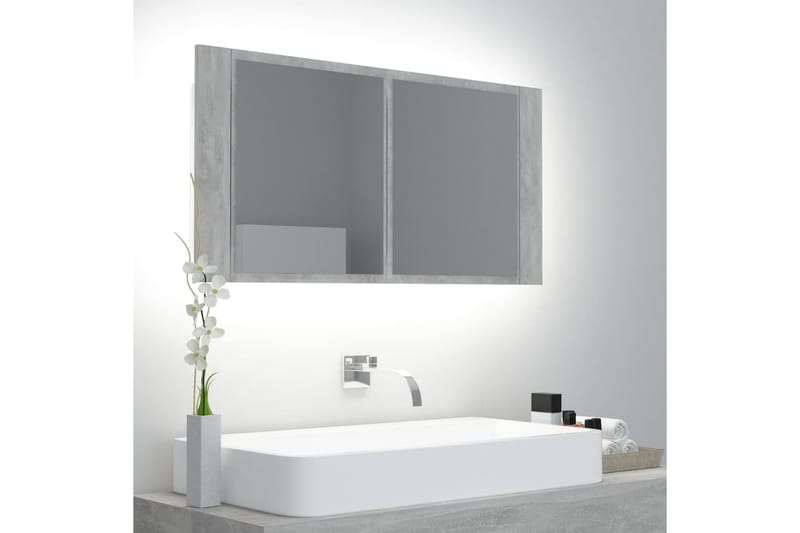 LED-speilskap til baderom betonggrå 90x12x45 cm - Grå - Oppbevaring - Oppbevaring til baderom - Speilskap