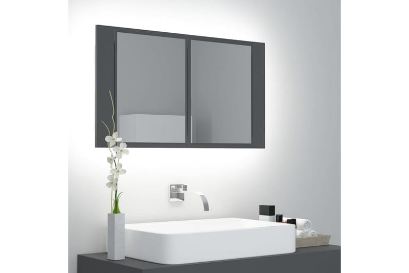 LED-speilskap til baderom grå 80x12x45 cm - Grå - Oppbevaring - Oppbevaring til baderom - Speilskap