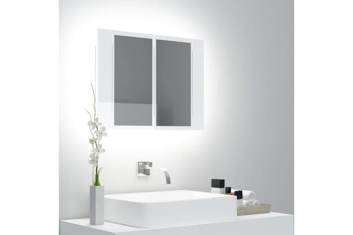 LED-speilskap til baderom høyglans hvit 60x12x45 cm - Hvit - Oppbevaring - Oppbevaring til baderom - Speilskap