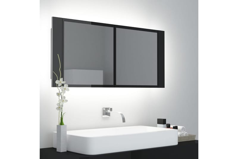 LED-speilskap til baderom høyglans svart 100x12x45 cm - Svart - Oppbevaring - Oppbevaring til baderom - Speilskap