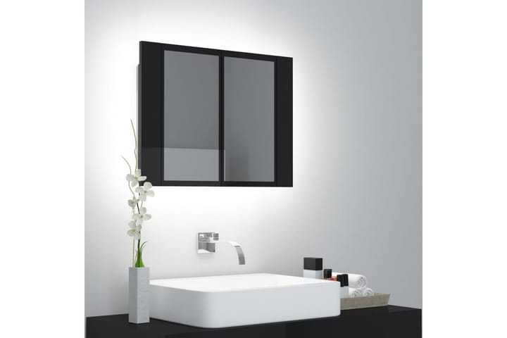 LED-speilskap til baderom høyglans svart 60x12x45 cm - Svart - Oppbevaring - Oppbevaring til baderom - Speilskap