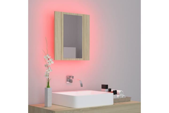 LED-speilskap til baderom sonoma eik 40x12x45 cm - Brun - Oppbevaring - Oppbevaring til baderom - Speilskap