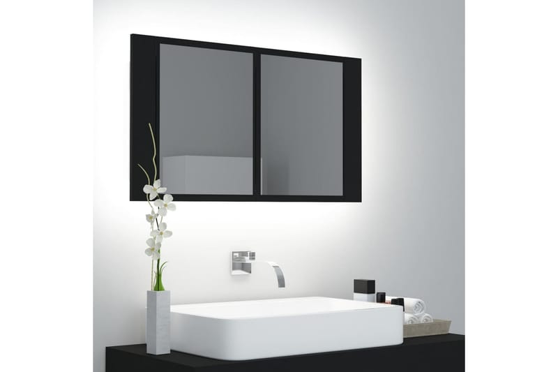 LED-speilskap til baderom svart 80x12x45 cm - Svart - Oppbevaring - Oppbevaring til baderom - Speilskap