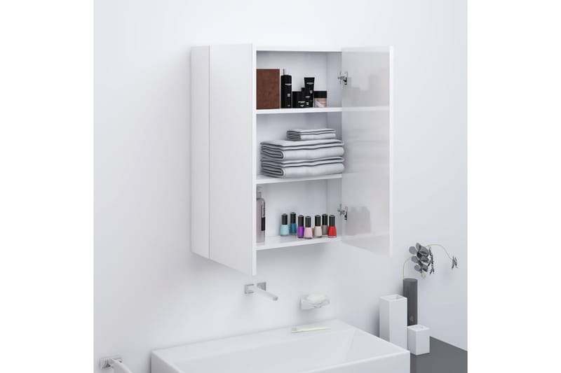Speilskap til bad 60x15x75 cm MDF skinnende hvit - Hvit - Oppbevaring - Oppbevaring til baderom - Speilskap