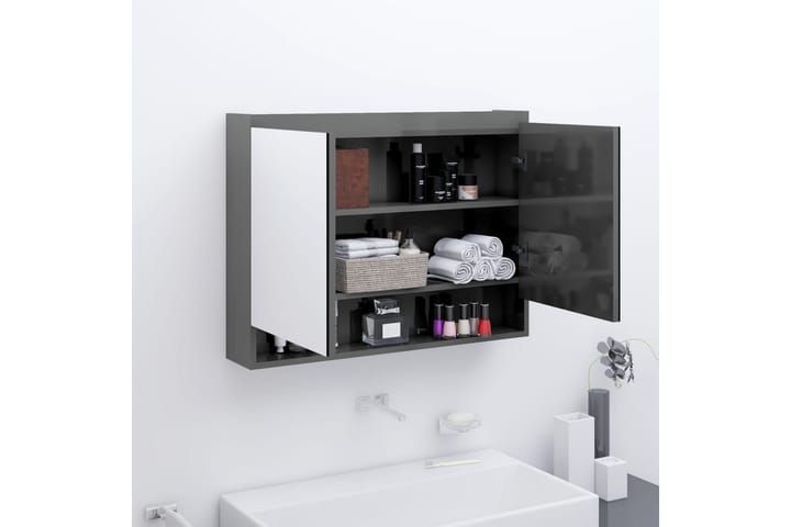 Speilskap til bad 80x15x60 cm MDF skinnende grå - Grå - Oppbevaring - Oppbevaring til baderom - Speilskap