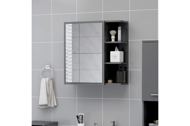 Speilskap til baderom høyglans grå 62,5x20,5x64 cm sponplate - Grå - Oppbevaring - Oppbevaring til baderom - Speilskap