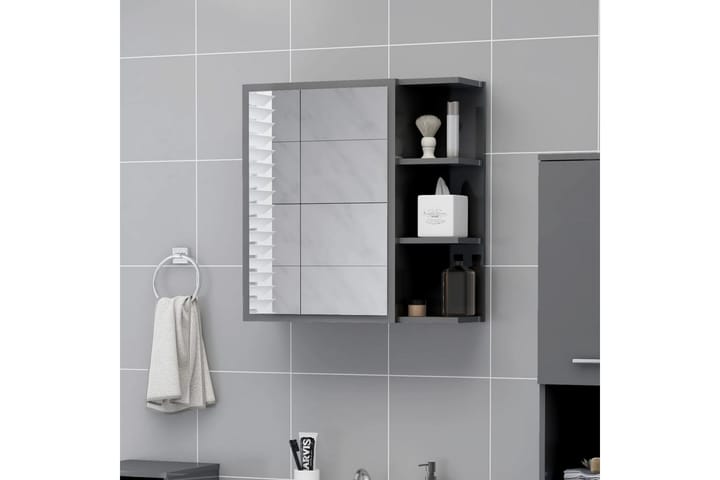 Speilskap til baderom høyglans grå 62,5x20,5x64 cm sponplate