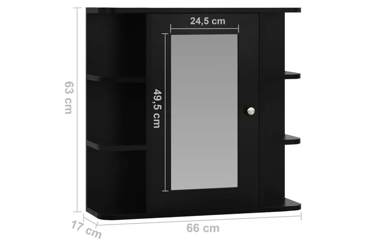 Speilskap til baderom svart 66x17x63 cm MDF - Oppbevaring - Oppbevaring til baderom - Speilskap