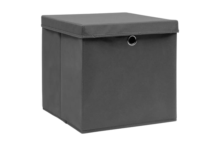 Oppbevaringsbokser med deksler 10 stk 28x28x28 cm grå - Grå - Oppbevaring - Oppbevaring til småting - Oppbevaringskasse