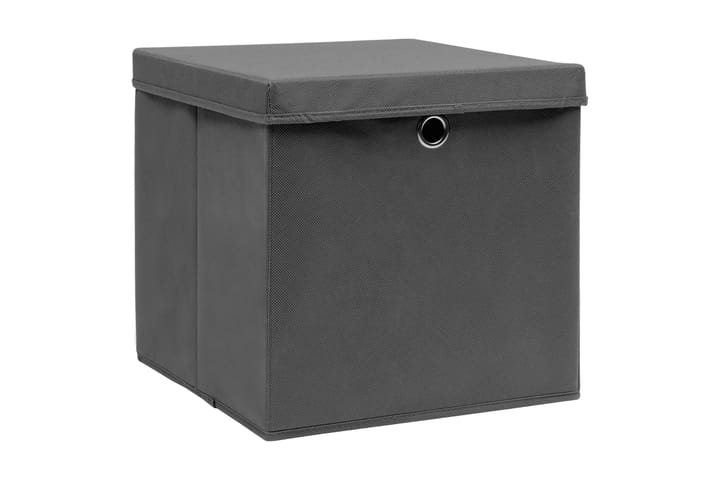 Oppbevaringsbokser med lokk 4 stk grå 32x32x32 cm stoff - Oppbevaring - Oppbevaring til småting - Oppbevaringskasse