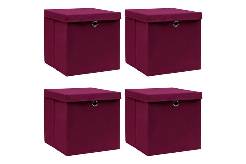 Oppbevaringsbokser med lokk 4 stk rød 32x32x32 cm stoff - Oppbevaring - Oppbevaring til småting - Oppbevaringskasse