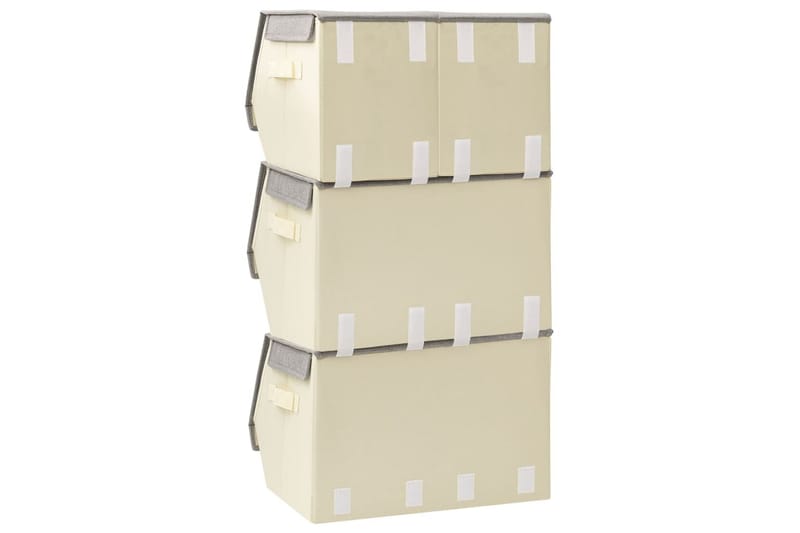 Stablebare oppbevaringsbokser 4 stk stoff grå og kremhvit - Grå - Oppbevaring - Oppbevaring til småting - Oppbevaringskasse