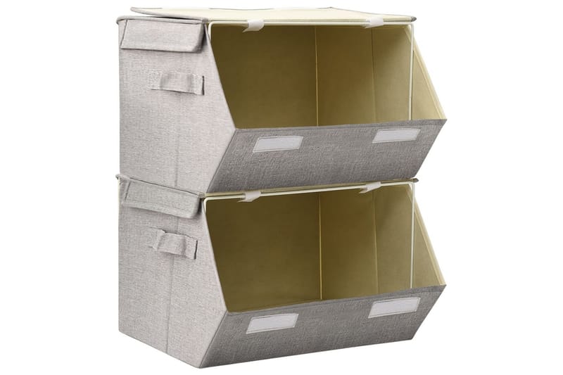 Stablebare oppbevaringsbokser med lokk 2 stk stoff grå - Grå - Oppbevaring - Oppbevaring til småting - Oppbevaringskasse