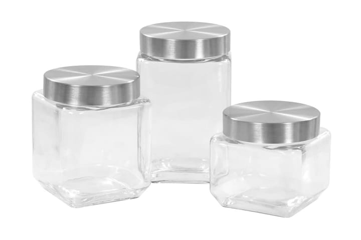 Oppbevaringskrukker med sølvt lokk 6 stk 800/1200/1700 ml - Servering & borddekking - Kjøkkenprodukter - Bokser & syltetøyglass