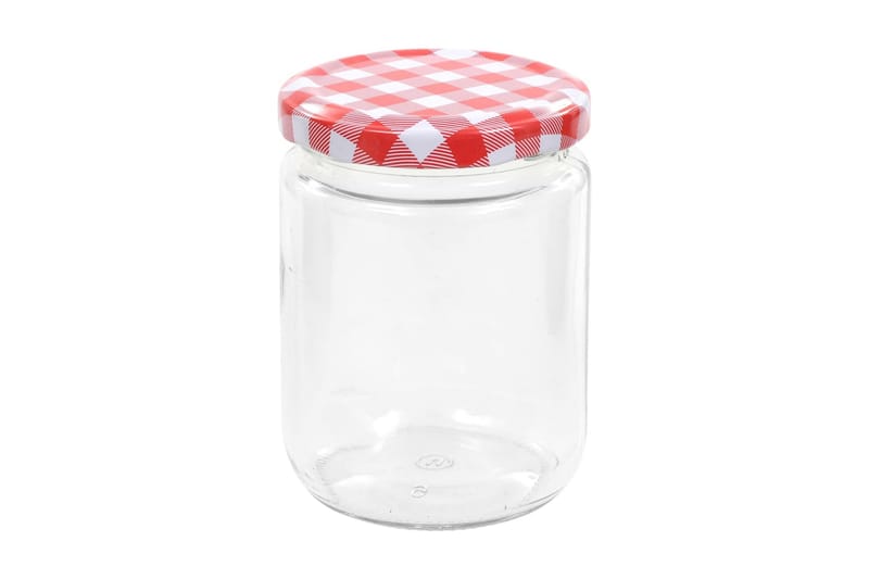 Syltetøyglass med hvite og røde lokk 48 stk 230 ml - Oppbevaring - Oppbevaring til småting - Oppbevaringsboks