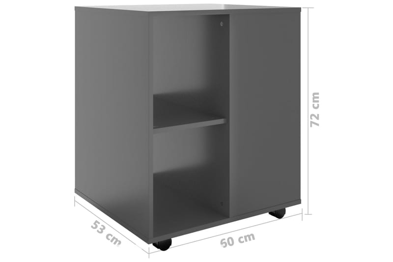 Rulleskap høyglans grå 60x53x72 cm sponplate - Grå - Oppbevaring - Oppbevaringsmøbler - Kommode - Skuffeseksjon