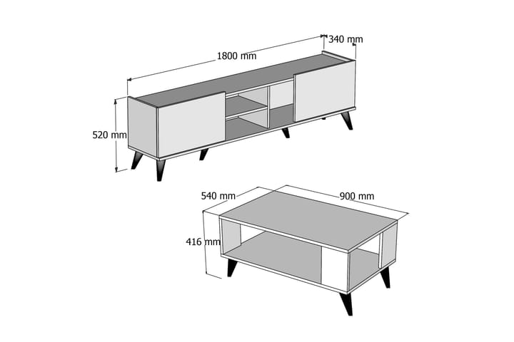 Møbelsett Akkrum 34x180 cm - Hvit - Oppbevaring - Oppbevaringsmøbler - Møbelsett til stue
