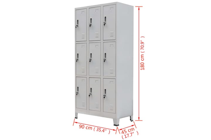 Garderobeskap med 9 rom stål 90x45x180 cm grå - Grå - Oppbevaring - Skåp - Oppbevaringsskap