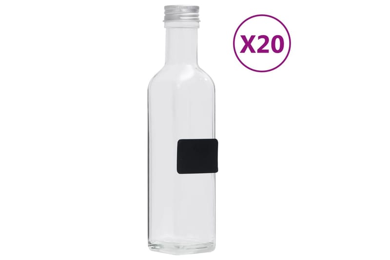 Glassflasker med skrulokk 20 stk firkantet 250 ml - Gjennomsiktig - Servering & borddekking - Karaffler og mugger - Vannkaraffel