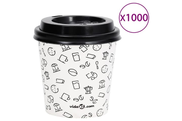 Kaffepapirkopper med lokk 120 ml 1000 stk hvit og svart - Hvit - Servering & borddekking - Mugger & kopper - Kaffekopp & kaffekrus