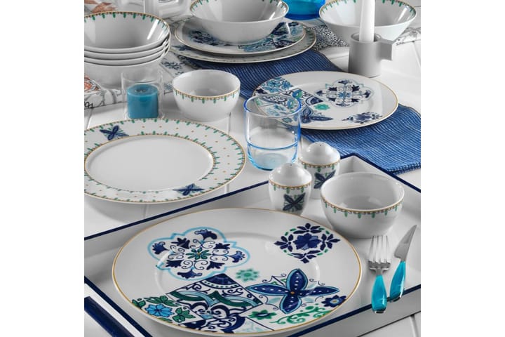 Frokostsett Kütahya 35 Deler Porselen - Hvit|Blå|Gull - Servering & borddekking - Brikker & tallerkener - Serveringsbrett