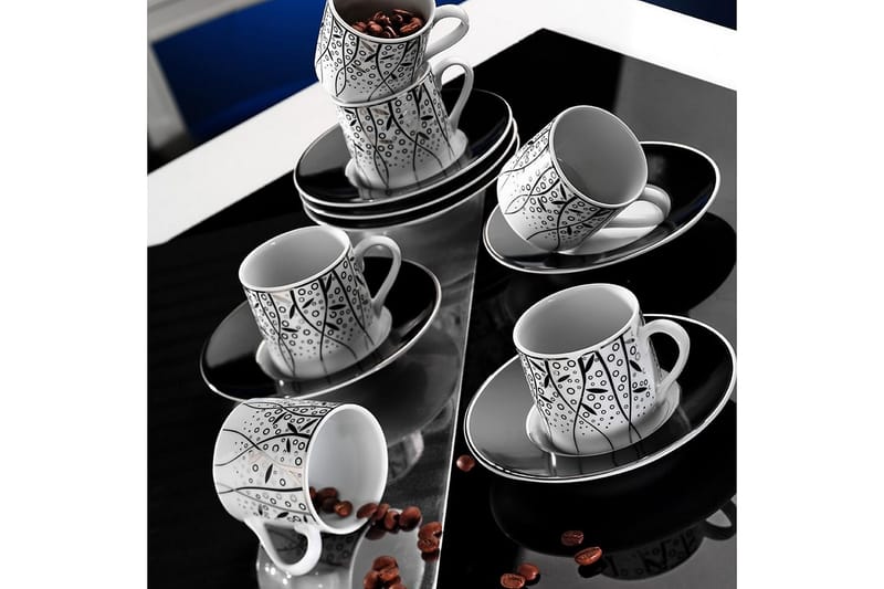 Kaffekoppsett Kütahya 12 Deler - Porselen/Svart - Servering & borddekking - Mugger & kopper - Kaffekopp & kaffekrus