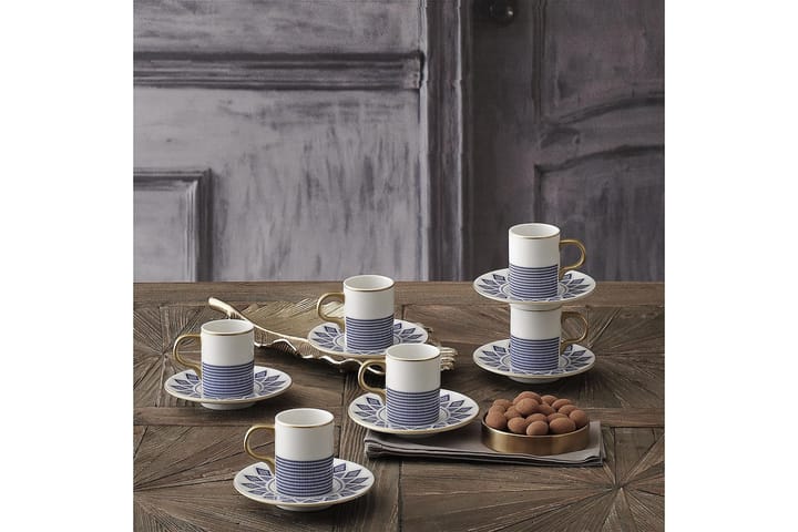 Kaffekoppsett Subatan 12 Deler - Porselen/Hvit/Gull/Blå - Servering & borddekking - Porselen