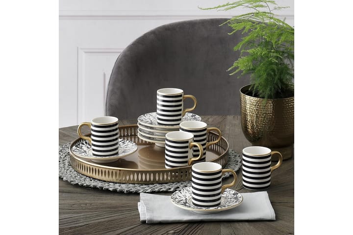 Kaffekoppsett Subatan 12 Deler - Porselen/Hvit/Gull/Svart - Servering & borddekking - Porselen